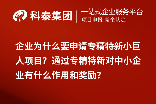 企業(yè)為什么要申請專精特新小巨人項(xiàng)目？通過專精特新對中小企業(yè)有什么作用和獎勵？