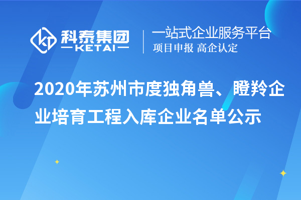 2020年蘇州市度獨角獸、瞪羚企業(yè)培育工程入庫企業(yè)名單公示