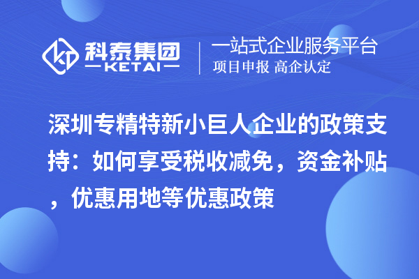 深圳專精特新小巨人企業(yè)的政策支持：如何享受稅收減免，資金補貼，優(yōu)惠用地等優(yōu)惠政策