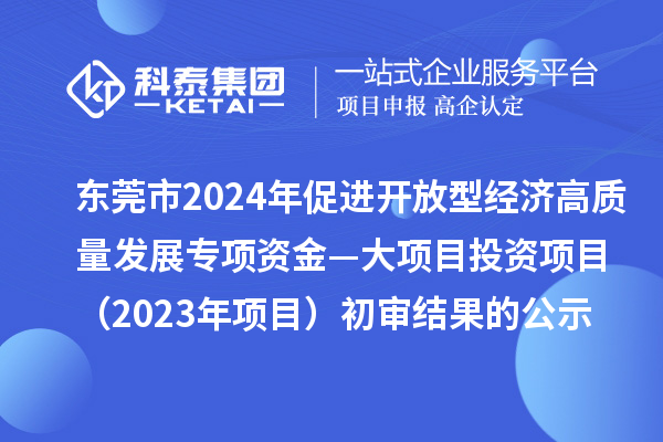 東莞市2024年促進開放型經(jīng)濟高質(zhì)量發(fā)展專項資金—大項目投資項目(2023年項目)初審結(jié)果的公示