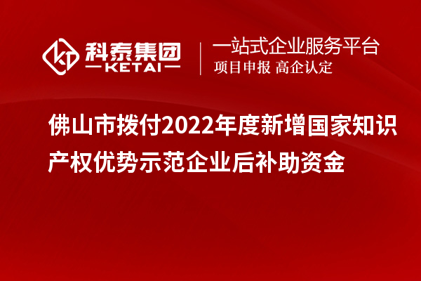 佛山市撥付2022年度新增國家知識產(chǎn)權(quán)優(yōu)勢示范企業(yè)后補助資金