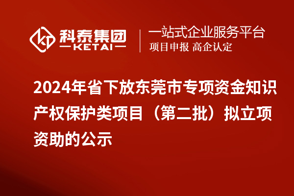 2024年省下放東莞市專項資金知識產權保護類項目(第二批)擬立項資助的公示