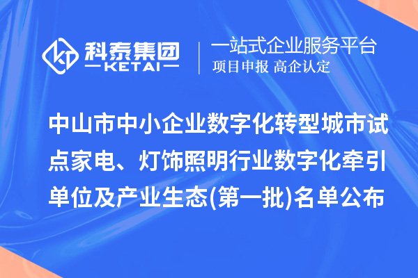 中山市中小企業(yè)數字化轉型城市試點家電、燈飾照明行業(yè)數字化牽引單位及產業(yè)生態(tài)(第一批)名單公布