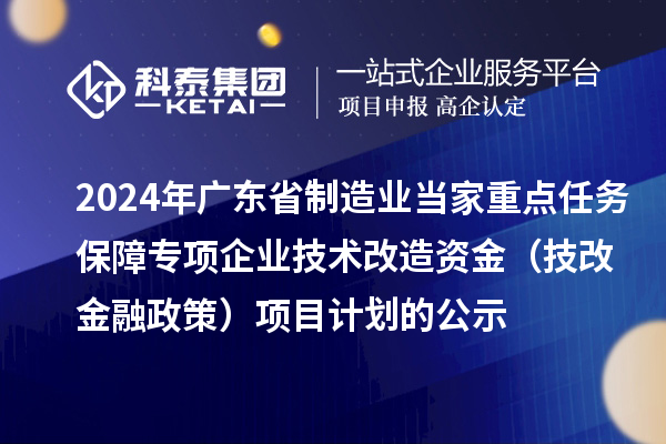 2024年廣東省制造業(yè)當(dāng)家重點任務(wù)保障專項企業(yè)技術(shù)改造資金（技改金融政策）項目計劃的公示