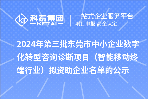 2024年第三批東莞市中小企業(yè)數(shù)字化轉(zhuǎn)型咨詢診斷項目(智能移動終端行業(yè))擬資助企業(yè)名單的公示