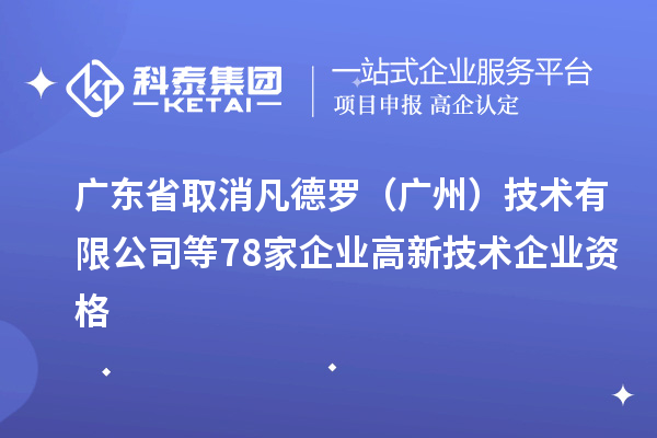 廣東省取消凡德羅(廣州)技術有限公司等78家企業(yè)高新技術企業(yè)資格