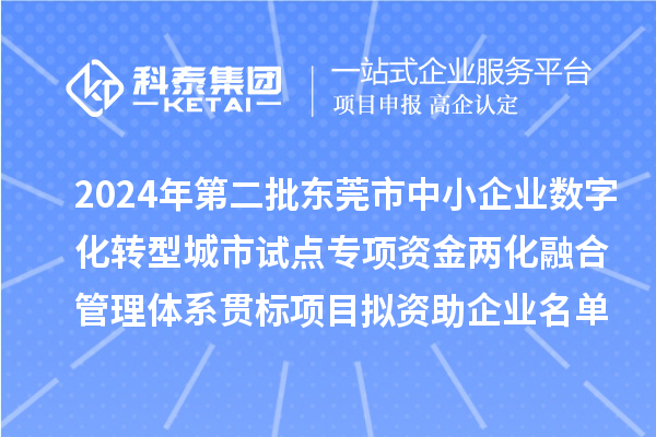 2024年第二批東莞市中小企業(yè)數字化轉型城市試點專項資金兩化融合管理體系貫標項目擬資助企業(yè)名單的公示