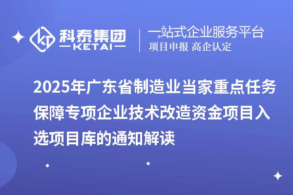 2025年廣東省制造業(yè)當(dāng)家重點(diǎn)任務(wù)保障專項(xiàng)企業(yè)技術(shù)改造資金項(xiàng)目入選項(xiàng)目庫的通知解讀