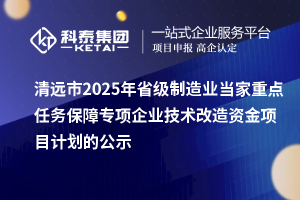 清遠(yuǎn)市2025年省級(jí)制造業(yè)當(dāng)家重點(diǎn)任務(wù)保障專項(xiàng)企業(yè)技術(shù)改造資金項(xiàng)目計(jì)劃的公示