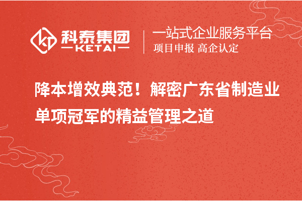 降本增效典范！解密廣東省制造業(yè)單項(xiàng)冠軍的精益管理之道