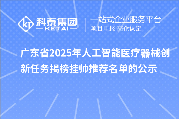 廣東省2025年人工智能醫(yī)療器械創(chuàng)新任務揭榜掛帥推薦名單的公示
