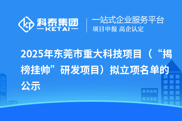 2025年東莞市重大科技項目(“揭榜掛帥”研發(fā)項目)擬立項名單的公示