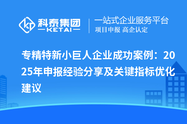 專精特新小巨人企業(yè)成功案例：2025 年申報經(jīng)驗分享及關(guān)鍵指標優(yōu)化建議