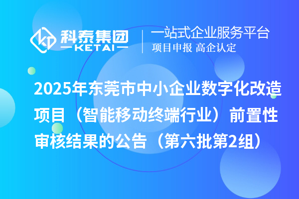 2025年東莞市中小企業(yè)數(shù)字化改造項目（智能移動終端行業(yè)）前置性審核結果的公告（第六批第2組）