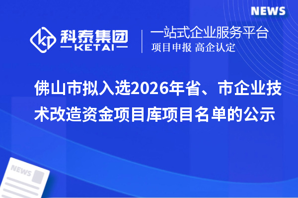 佛山市擬入選2026年省、市企業(yè)技術(shù)改造資金項目庫項目名單的公示