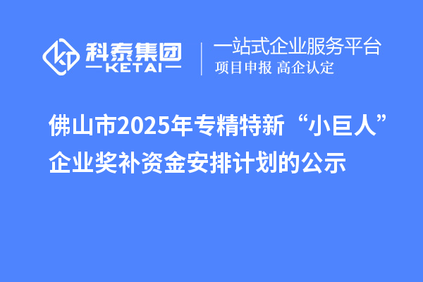 佛山市2025年專精特新“小巨人”企業(yè)獎補資金安排計劃的公示
