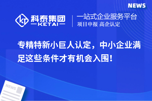 專精特新小巨人認(rèn)定，中小企業(yè)滿足這些條件才有機(jī)會入圍！