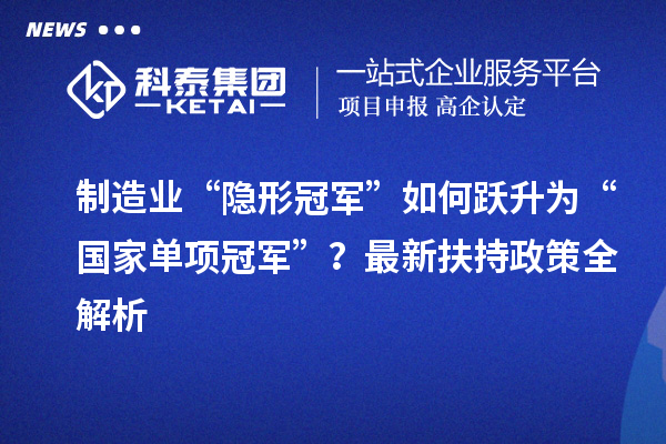 制造業(yè)“隱形冠軍”如何躍升為“國家單項(xiàng)冠軍”？最新扶持政策全解析