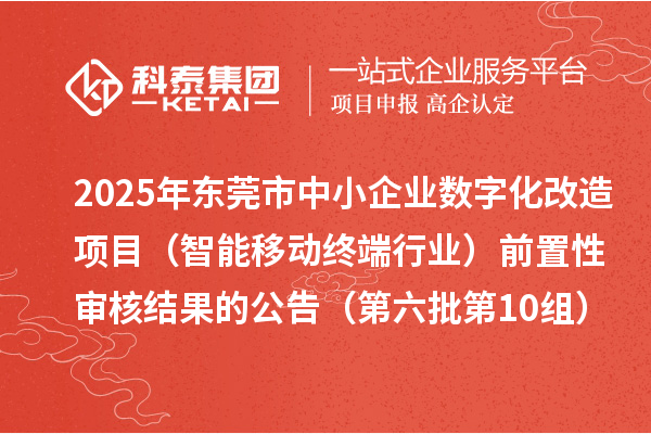 2025年東莞市中小企業(yè)數(shù)字化改造項目（智能移動終端行業(yè)）前置性審核結(jié)果的公告（第六批第10組）