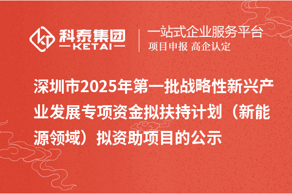 深圳市2025年第一批戰(zhàn)略性新興產(chǎn)業(yè)發(fā)展專項(xiàng)資金擬扶持計(jì)劃（新能源領(lǐng)域）擬資助項(xiàng)目的公示