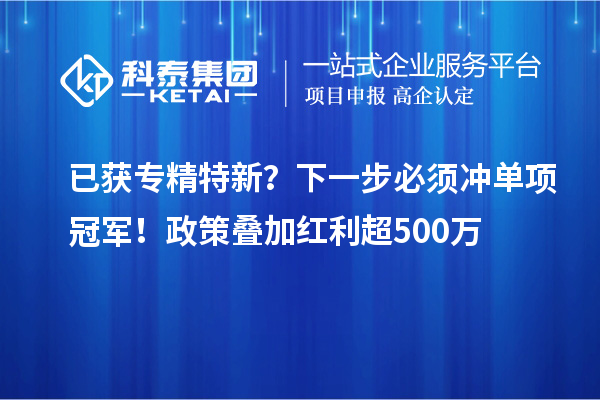 已獲專精特新？下一步必須沖單項冠軍！政策疊加紅利超500萬