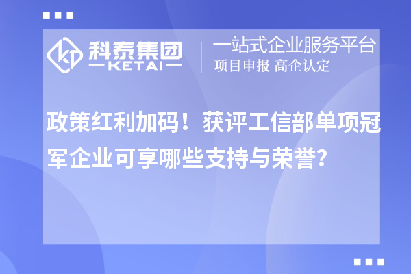 政策紅利加碼！獲評工信部單項冠軍企業(yè)可享哪些支持與榮譽？
