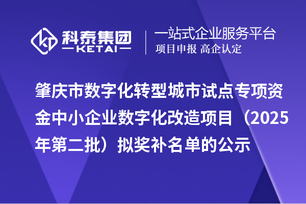 肇慶市數(shù)字化轉(zhuǎn)型城市試點(diǎn)專項(xiàng)資金中小企業(yè)數(shù)字化改造項(xiàng)目(2025年第二批)擬獎(jiǎng)補(bǔ)名單的公示