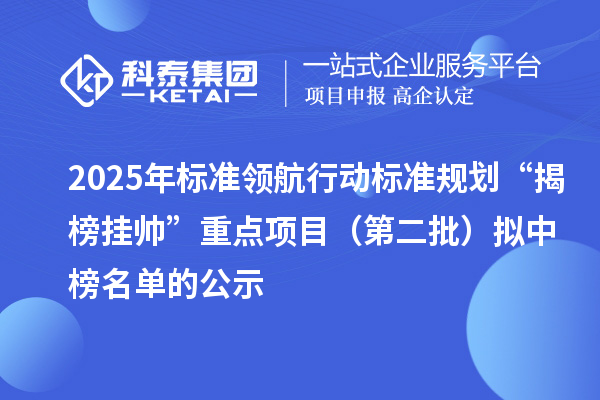 2025年標(biāo)準(zhǔn)領(lǐng)航行動標(biāo)準(zhǔn)規(guī)劃“揭榜掛帥”重點項目（第二批）擬中榜名單的公示