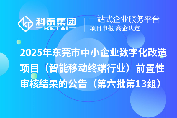 2025年東莞市中小企業(yè)數(shù)字化改造項(xiàng)目(智能移動(dòng)終端行業(yè))前置性審核結(jié)果的公告(第六批第13組)