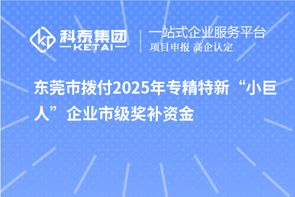 東莞市撥付2025年專精特新“小巨人”企業(yè)市級獎補資金