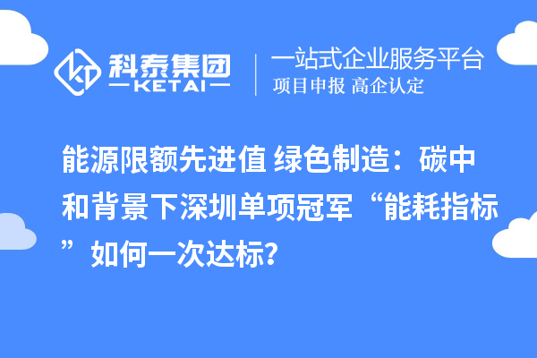 能源限額先進值+綠色制造：碳中和背景下深圳單項冠軍“能耗指標”如何一次達標？